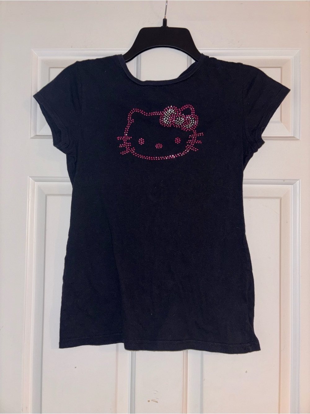 Hello Kitty Black Tee with Pink Rhinestone Accent